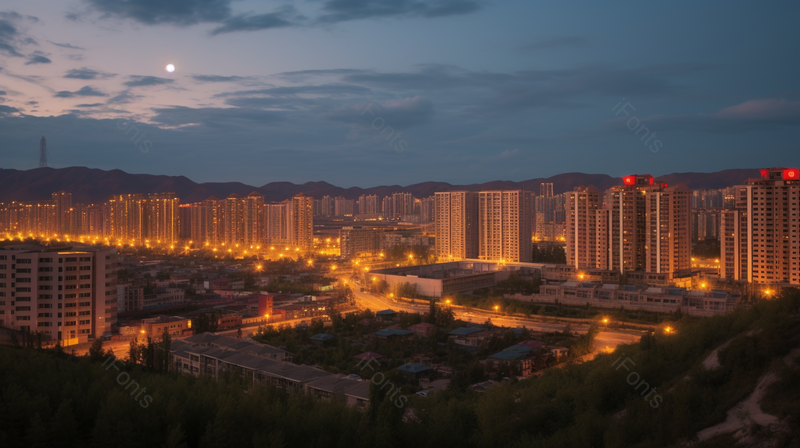 黄昏下的繁华的城市夜景和夜色下的天空,高清,摄影图,摄影图片,图片大全,摄影图免费下载